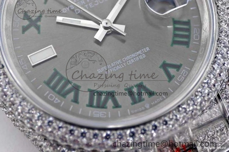 0224 Refined Datejust 41 SS Full Diamonds TWF 1:1 Best Edition Gray Roman Markers Dial on Jubilee Bracelet A 2389